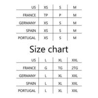 Size table. Size chart illustration. Different sizes vector