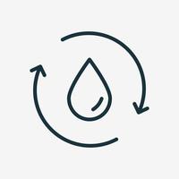 reciclar o reutilizar el icono lineal del agua. salvar mundo gota de agua con 2 flechas circulares y sincronizadas. símbolo de reciclaje. renovar de líquido. ilustración vectorial vector