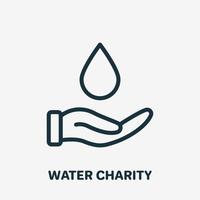 Charity, Care, Save, Volunteering and Donate Concept. Hand with Water Drop Linear Icon. Save Water and Help for Poor and Homeless Line Icon. Sign for Ecology. Vector illustration.