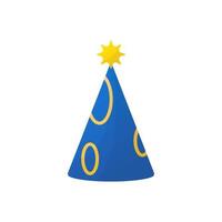 Blue Birthday Party Hat Illustration. Colorful Funny Cartoon Cone Cap on White Background. Holiday decoration for Celebration Anniversary, Birthday, Christmas. Isolated Vector Illustration.