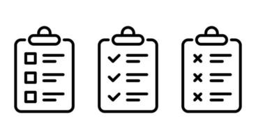 Checklist on Board Line Icons. Set of Clipboard or Document for Note Outline Icon. Business Schedule, Check List on Clip Board with Checkmark Cross. Isolated Vector Illustration.