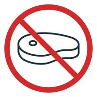 Meat Forbidden Line Icon. No Allow Ban Meat Linear Pictogram. Caution Red Stop Sign of Pig, Cow, Pork, Chicken Meat Outline Icon. Only Vegetarian Food. Isolated Vector Illustration.