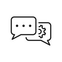 Settings Chat Line Icon. Speech Bubble with Gear Configuration Concept Linear Pictogram. Dialog Balloon and Cog Wheel Talk Service Outline Icon. Isolated Vector Illustration.