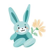The bunny is sitting and holding a flower. vector