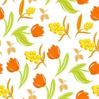 Seamless pattern with tulips and mimosa. vector