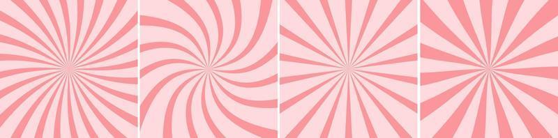 Candy Swirl Pink Background Set. Color Caramel Twirl Pattern. Strawberry, Raspberry Lollipop, Yogurt Twist Template. Abstract Modern Design. Vector Illustration.