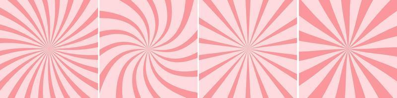 Candy Swirl Pink Background Set. Color Caramel Twirl Pattern. Strawberry, Raspberry Lollipop, Yogurt Twist Template. Abstract Modern Design. Vector Illustration.