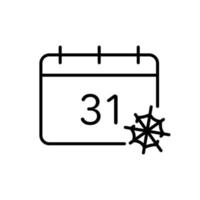 Halloween Calendar with Spider Web Line Icon. Date of October 31 on Calender with Web Outline Pictogram. Cute Calendar Reminder of Halloween Party Icon. Editable Stroke. Isolated Vector Illustration.