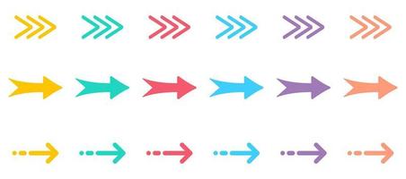 Colorful Arrow Digital Icon Set. Direction, Navigation, Orientation, Download Cursor Pictogram. Right, Next, Share Link, Back, Forward Symbol. Undo Button Icon. Isolated Vector Illustration.