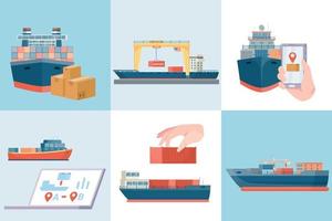 Sea Delivery Compositions Set vector