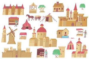 conjunto plano de ciudad medieval vector