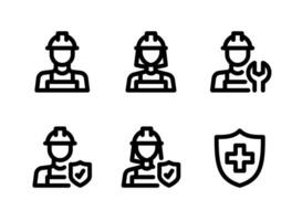 conjunto simple de iconos de línea de vector relacionados con los trabajadores. contiene íconos como trabajadores, mujeres, mecánicos y más.