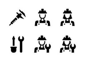 conjunto simple de iconos sólidos vectoriales relacionados con los trabajadores de la construcción. contiene íconos como trabajadores, mujeres, mecánicos y más. vector