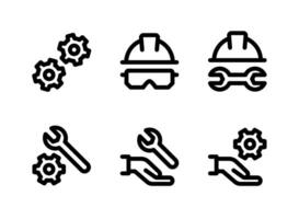 conjunto simple de iconos de línea de vector relacionados con herramientas de construcción. contiene íconos como engranajes, casco, llave inglesa y más.