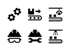 conjunto simple de iconos sólidos vectoriales relacionados con la fábrica. contiene íconos como engranajes, transportador, sombrero de ciervo y más. vector