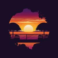 Hut Sunset Sun Resort Bali Holiday Landscape Circle View Illustration vector