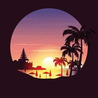 hermoso atardecer isla mar verde tazón bali paisaje círculo vista vector