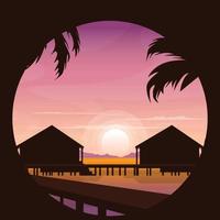 Sunrise Maldives Sea Island Resort Hut Holiday Vacation Travel Circle View vector