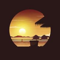 Sunrise Maldives Sea Island Resort Hut Holiday Vacation Travel Circle View vector