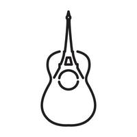 Torre Eiffel con líneas de guitarra logo símbolo vector icono ilustración diseño gráfico