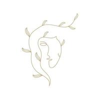 continuous line woman face with leaf logo design, vector graphic symbol icon illustration creative idea