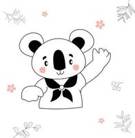 cute animal vector illustration, crew say hello. animal vector for kids brings fun. line drawing. black and white