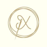 letter X with yarn needle tailor logo design vector graphic symbol icon illustration creative idea