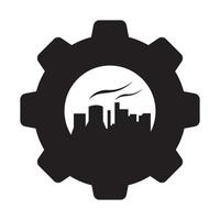 fábrica industrial con servicios de engranajes silueta logotipo diseño vector icono símbolo ilustración
