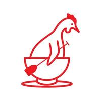 chicken with bowl line cartoon logo design, vector graphic symbol icon illustration creative idea