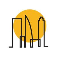 líneas de arquitectura edificio ciudad rascacielos con puesta de sol logo diseño vector icono símbolo ilustración gráfica