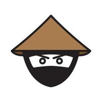 ninja de dibujos animados de cabeza con ilustración de símbolo de icono de vector de diseño de logotipo de sombrero