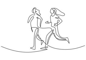 One continuous single line of two young girls jogging or running vector