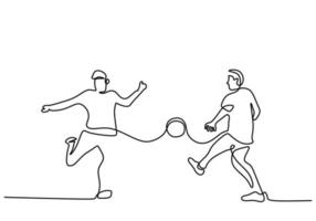 One continuous single line of two teenagers boy playing ball vector