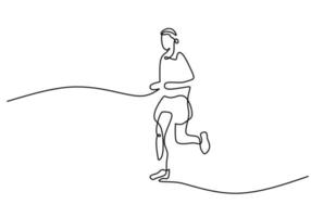 One continuous single line of man jogging or running vector