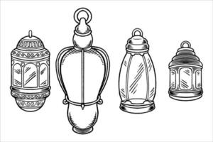 Hand drawn sketch of lanterns as islamic ornaments element vector