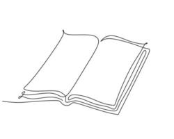 libro abierto de dibujo continuo de una línea con páginas voladoras. vector