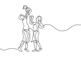 One continuous single drawing line art happy family relationship. vector