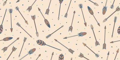 Set of seamless bird feather arrow pattern hand drawn tribal style. vector