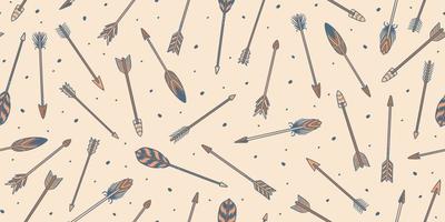 Set of seamless bird feather arrow pattern hand drawn tribal style. vector