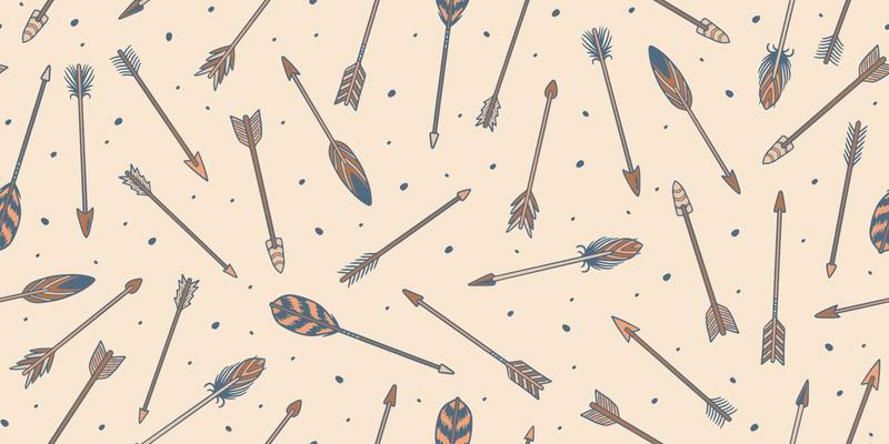 Set of seamless bird feather arrow pattern hand drawn tribal style.