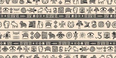 Set of seamless symbol patterns hand drawn aztec tribal style. vector