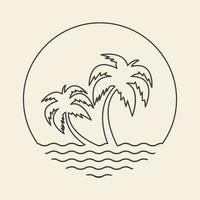 simple circle lines with coconut tree and water sea logo vector icon symbol graphic design illustration