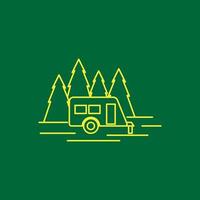 camper van line with forest pine tree logo design, vector graphic symbol icon illustration creative idea