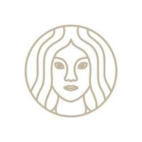 beautiful face woman with long hair line logo design, vector graphic symbol icon illustration creative idea