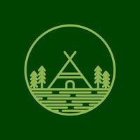 forma de línea casa madera verde con diseño de logotipo de bosque de árboles, símbolo gráfico vectorial icono ilustración idea creativa vector