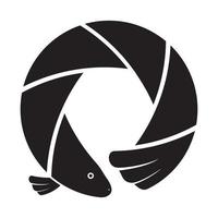 Cámara de obturador con el símbolo del logotipo de pescado salmón icono vectorial ilustración diseño gráfico vector