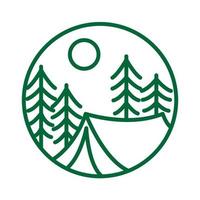 lines camp tent with forest pines logo symbol vector icon illustration graphic design