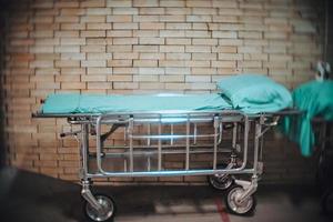 Stretcher bed. multi functional aluminium or stainless ambulance stretcher bed. Tool or equipment in hospital.