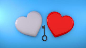 Valentines Day background, romantics wallpaper for love day. hearts with a key . copy space. 3D image, 3D rendering photo