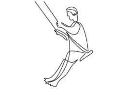 One continuous single line of little boy playing swing vector